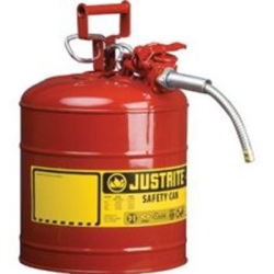 Red Metal Safety Can, Type ll, Two Gallon Capacity, with 5/8" x 9" Flexible Metal Hose, for Gasoline