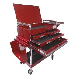 Deluxe Service Cart With Locking Top, 4 Drawers and Extra Storage - Red